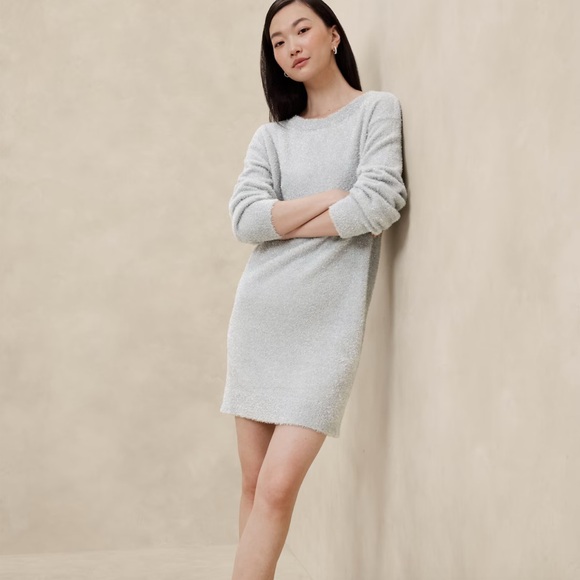 NWT Banana Republic Silver TINSEL MINI SWEATER DRESS Size XL - Picture 1 of 5